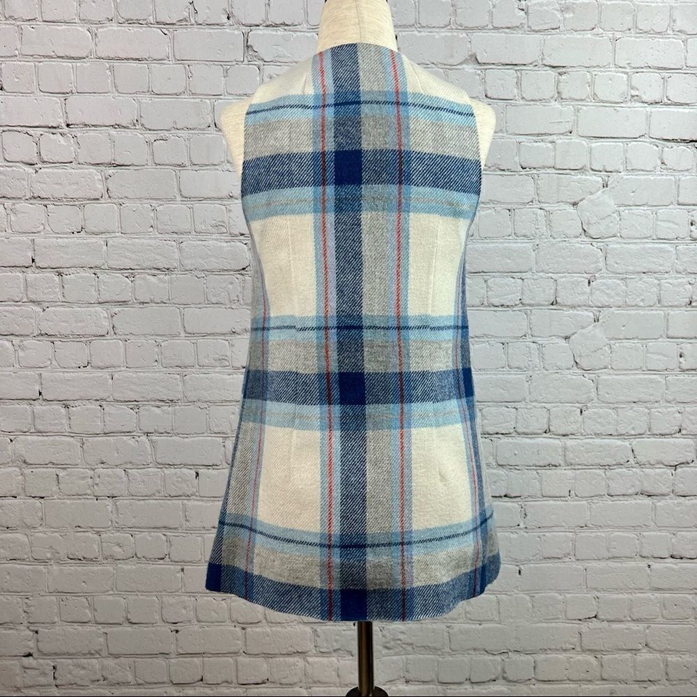Vintage 60s Handmade Blue Flannel Wool Plaid Button Front Vest - Picture 4 of 8